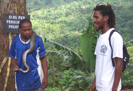 The locals show off a slitherly friend