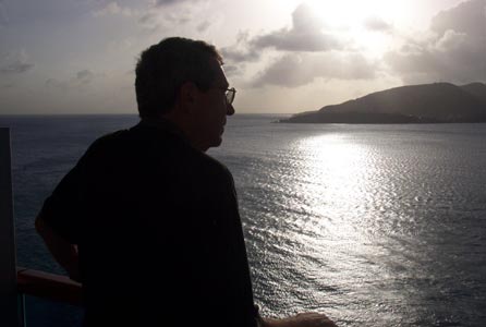 Dad watches from the balcony as we leave St. Maarten